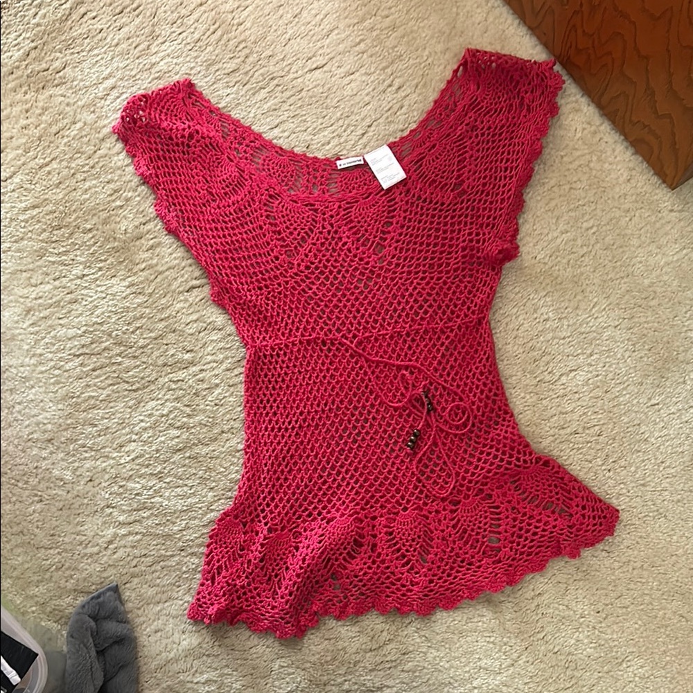 No Boundaries Pink Crochet Peplum Blouse